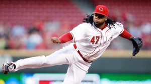 Sep 23, 2013; Cincinnati, OH, USA; Cincinnati Reds starting pitcher Johnny Cueto (47) pitches during the first inning against the New York Mets at Great American Ball Park. Mandatory Credit: Frank Victores-USA TODAY Sports